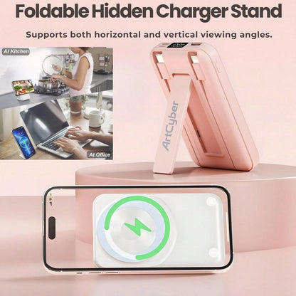 2025 Latest Wireless Magnetic Battery Pack, 10000mAh Magnetic Power Bank With Built-In USB-C & Lightning Cables, 22.5W PD Fast Charging, LED Display Wireless Portable Charger For IOS 17/16/15/14/13/12