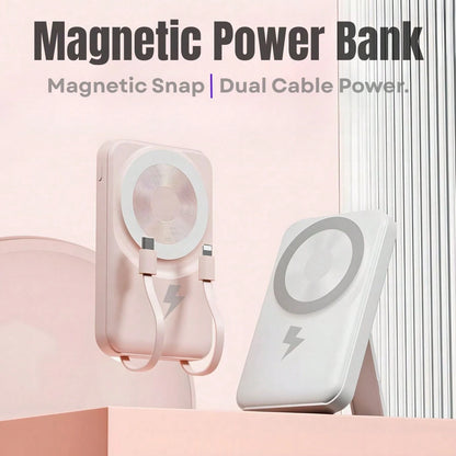 2025 Latest Wireless Magnetic Battery Pack, 10000mAh Magnetic Power Bank With Built-In USB-C & Lightning Cables, 22.5W PD Fast Charging, LED Display Wireless Portable Charger For IOS 17/16/15/14/13/12