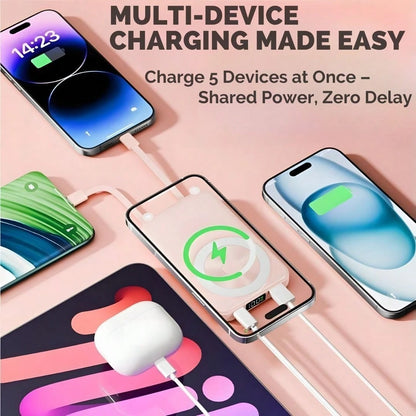 2025 Latest Wireless Magnetic Battery Pack, 10000mAh Magnetic Power Bank With Built-In USB-C & Lightning Cables, 22.5W PD Fast Charging, LED Display Wireless Portable Charger For IOS 17/16/15/14/13/12