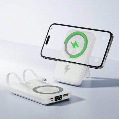 2025 Latest Wireless Magnetic Battery Pack, 10000mAh Magnetic Power Bank With Built-In USB-C & Lightning Cables, 22.5W PD Fast Charging, LED Display Wireless Portable Charger For IOS 17/16/15/14/13/12