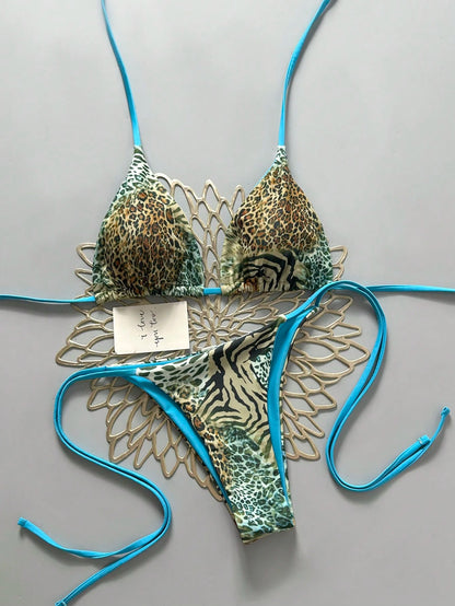 2025 Sexy Vintage Leopard Print Pattern Bikini Two Pieces Swimwear For Women Vacation Beach Summer