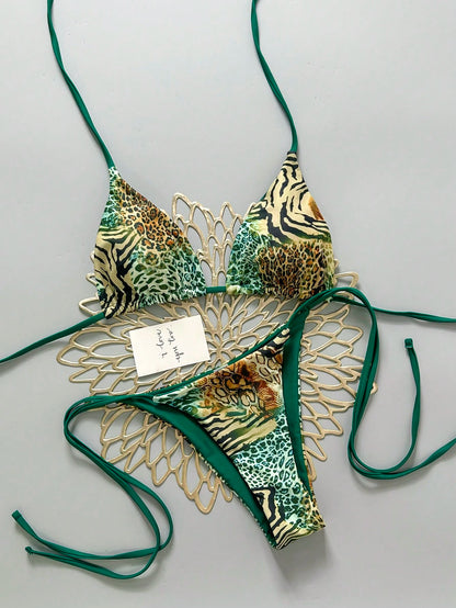 2025 Sexy Vintage Leopard Print Pattern Bikini Two Pieces Swimwear For Women Vacation Beach Summer