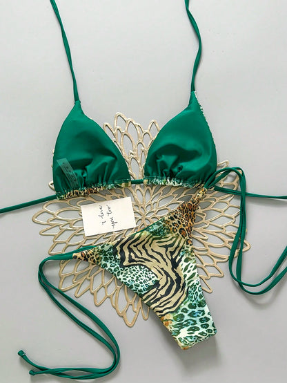 2025 Sexy Vintage Leopard Print Pattern Bikini Two Pieces Swimwear For Women Vacation Beach Summer