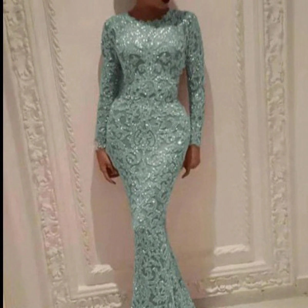 2026 European And American Spring New Women's Fashion Gold-Embossed Long-Sleeve Slim-Fit Sexy Long Dress Evening Gown For Women