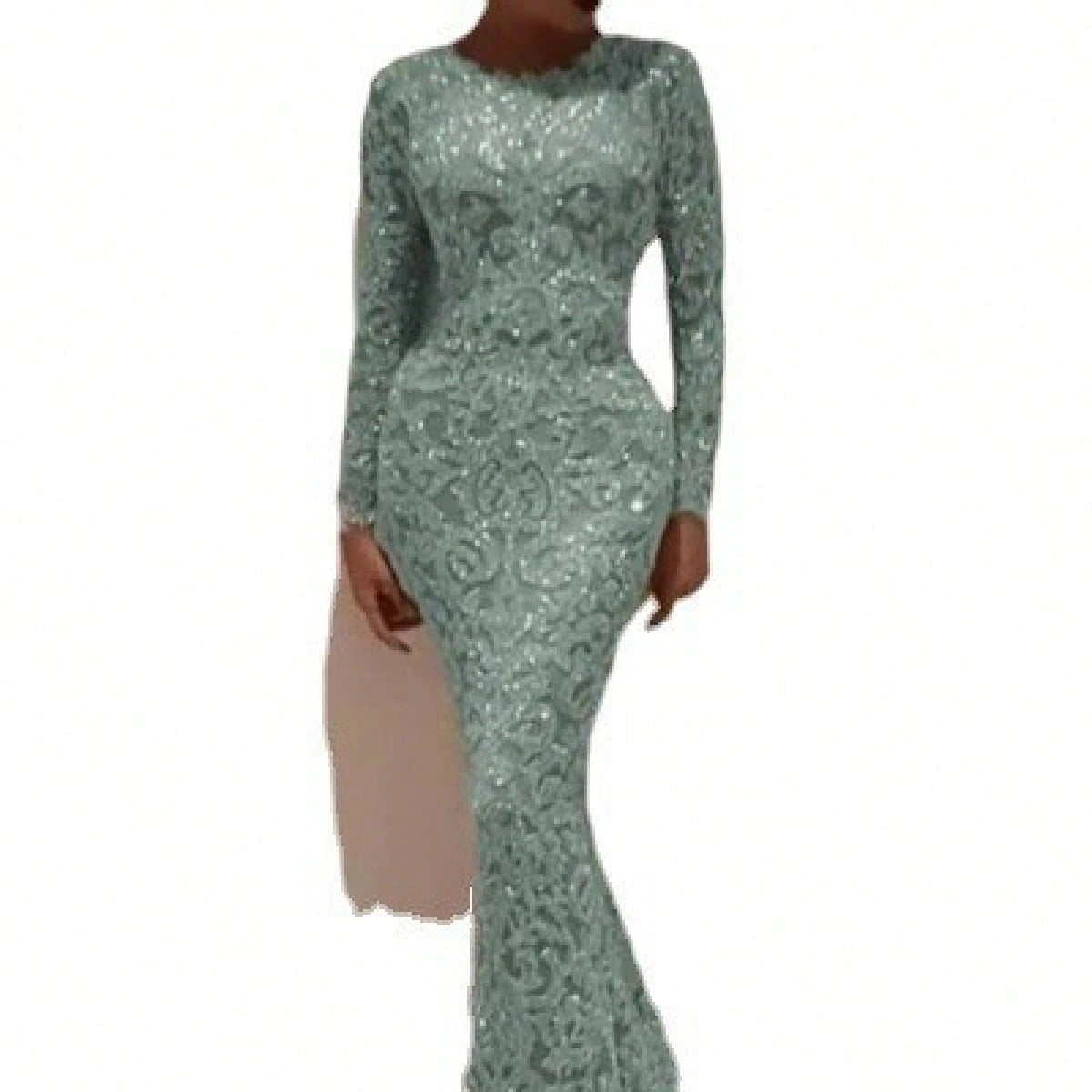 2026 European And American Spring New Women's Fashion Gold-Embossed Long-Sleeve Slim-Fit Sexy Long Dress Evening Gown For Women