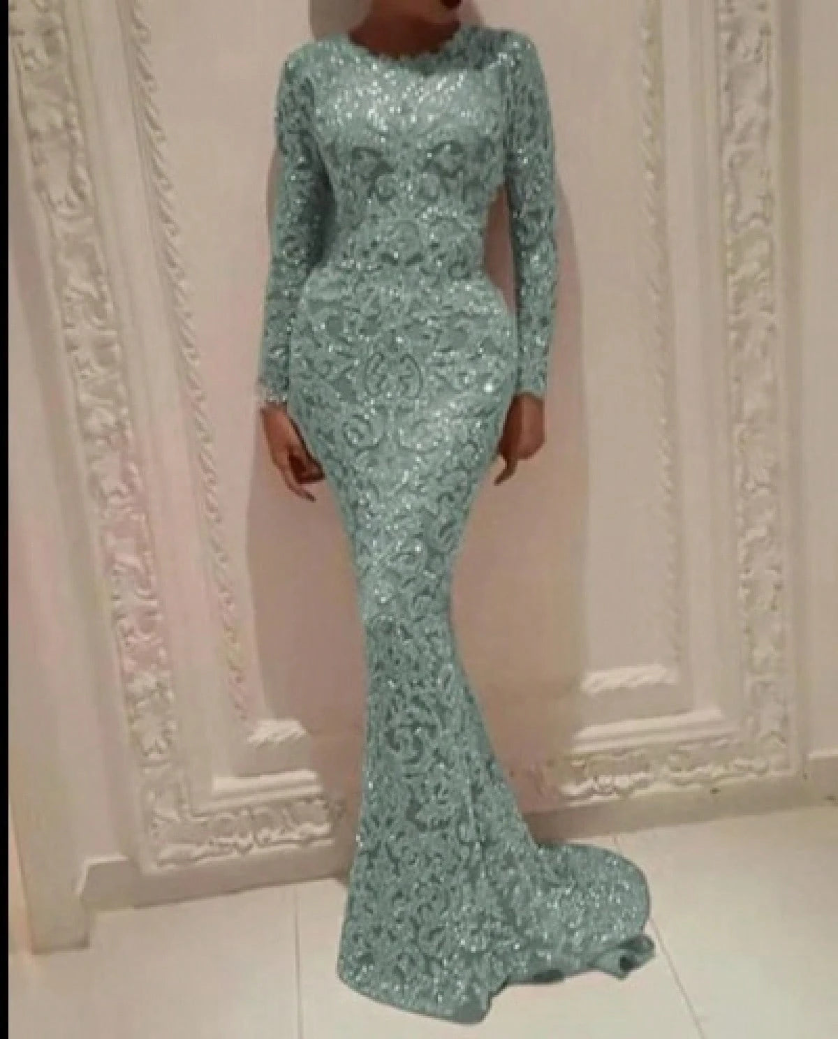 2026 European And American Spring New Women's Fashion Gold-Embossed Long-Sleeve Slim-Fit Sexy Long Dress Evening Gown For Women