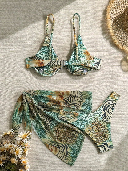 2026 European And American Women's Sexy Retro Leopard Print Bikini With Steel Support 3 PiecesSwimwear Vacation Beach Summer