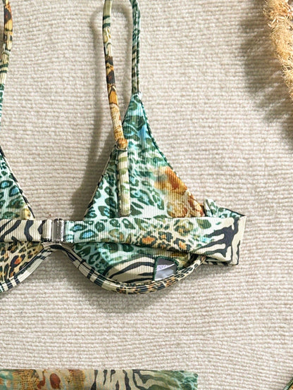 2026 European And American Women's Sexy Retro Leopard Print Bikini With Steel Support 3 PiecesSwimwear Vacation Beach Summer