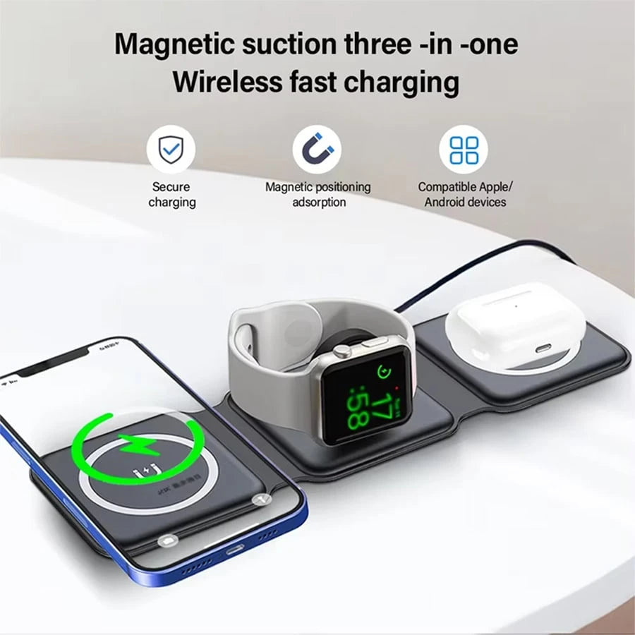 2026 New 3-In-1 Magnetic Wireless Charging Stand Suitable For IPhone 17 16 15 14 13 Pro Max, S23 S24 S25 Phones, 3-In-1 Portable Foldable Wireless Charger, Supports Fast Charging For Apple Watch