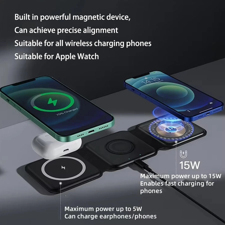 2026 New 3-In-1 Magnetic Wireless Charging Stand Suitable For IPhone 17 16 15 14 13 Pro Max, S23 S24 S25 Phones, 3-In-1 Portable Foldable Wireless Charger, Supports Fast Charging For Apple Watch