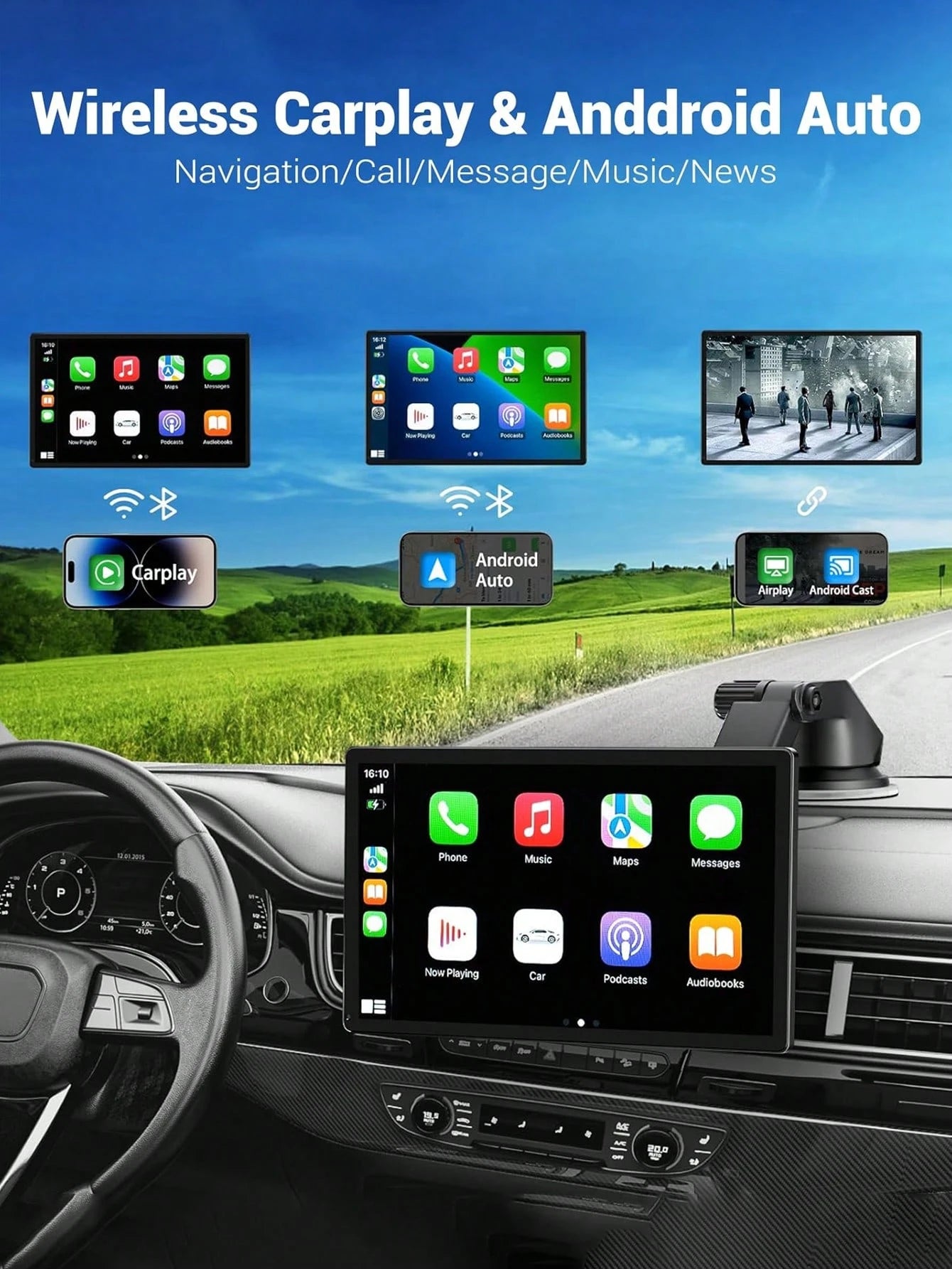 2026 New 7-Inch Wireless Apple CarPlay And Android Auto Car Player, Touchscreen Bluetooth Hands-Free/Screen Mirroring/Navigation/Voice Control/TF Card/AUX, Suitable For Cars, Trucks, SUVs