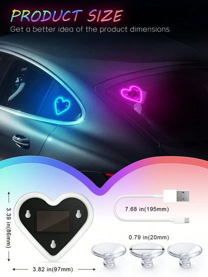 2026 Solar Powered LED Heart Neon Light, Wireless Car Atmosphere Light, 5 Romantic Modes Auto-Sensing Rear Window Decoration, Cute Car Accessory, Suitable For Women And Couples, Soft Light Interior Ca