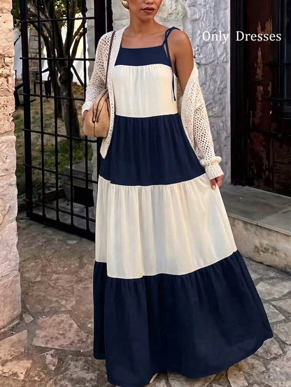 2026 Spring/Summer New Fashion Elegant Casual Commute Daily Date Holiday Travel Tea Party Beach Color Block Patchwork Dress