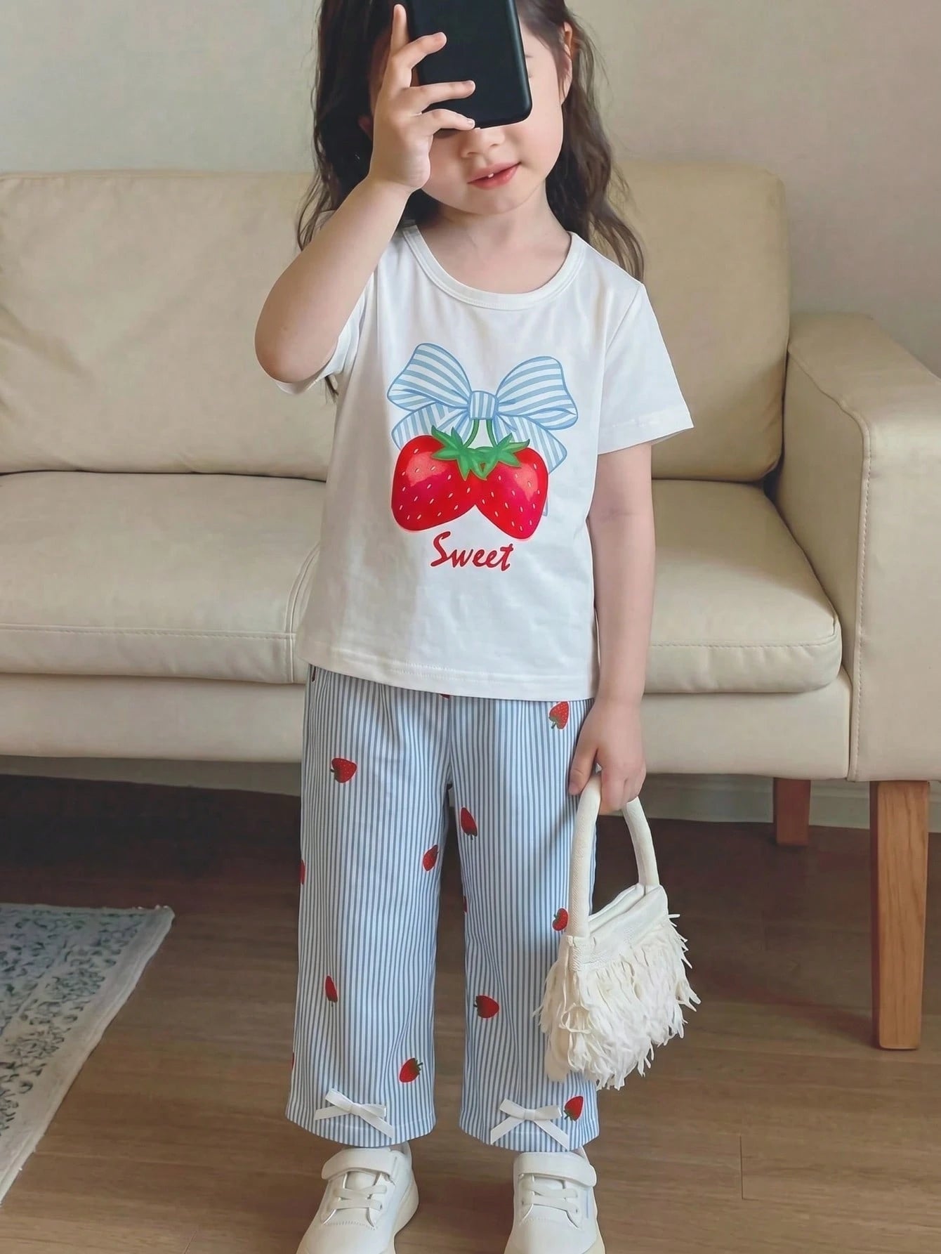 2026 Summer New Cute 3D Bow Short Sleeve Top + Unique Bow Wide Leg Casual Pants Baby Girls Blue 2-Piece Set