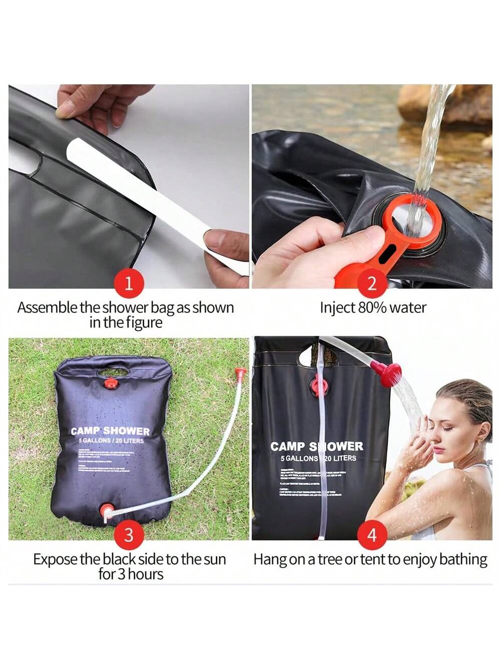 20L Portable Camping Shower Bag With Removable Hose And On-Off Switchable Shower Head For Outdoor Camping & Traveling, Two Styles Shipped Randomly
