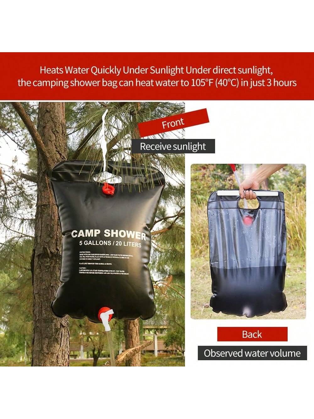 20L Portable Camping Shower Bag With Removable Hose And On-Off Switchable Shower Head For Outdoor Camping & Traveling, Two Styles Shipped Randomly