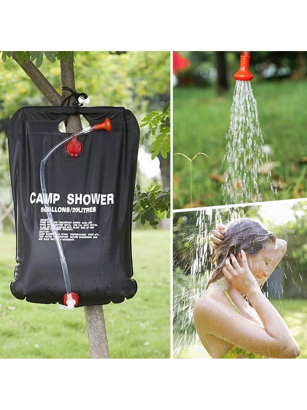20L Portable Camping Shower Bag With Removable Hose And On-Off Switchable Shower Head For Outdoor Camping & Traveling, Two Styles Shipped Randomly