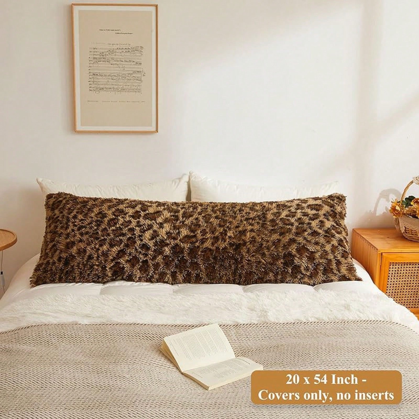 20x54 Fluffy Cheetah Print Body Pillow Cover, Leopard Print Plush Fuzzy Faux Fur Body Pillowcase With Zipper, Farmhouse Shaggy Furry Long Pillow Cover Side Sleepers, Pink