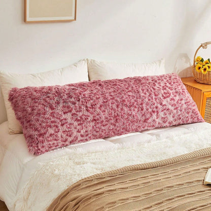 20x54 Fluffy Cheetah Print Body Pillow Cover, Leopard Print Plush Fuzzy Faux Fur Body Pillowcase With Zipper, Farmhouse Shaggy Furry Long Pillow Cover Side Sleepers, Pink