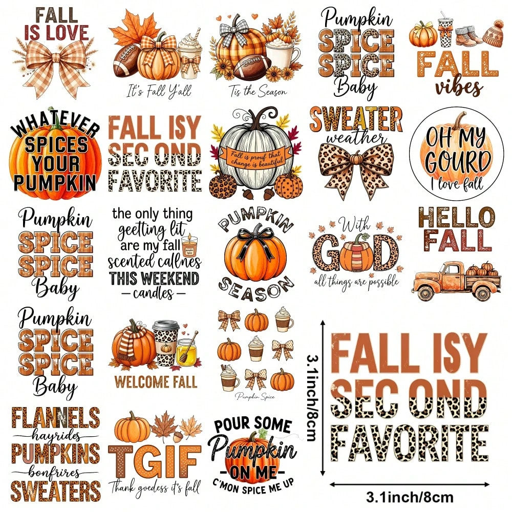 21 Pcs Fall Phrases UV DTF Stickers Cups Decoration Waterproof Decals For 16 Oz Tumbler Plastic Self-Adhesive Labels Glass DTF Transfer Stickers