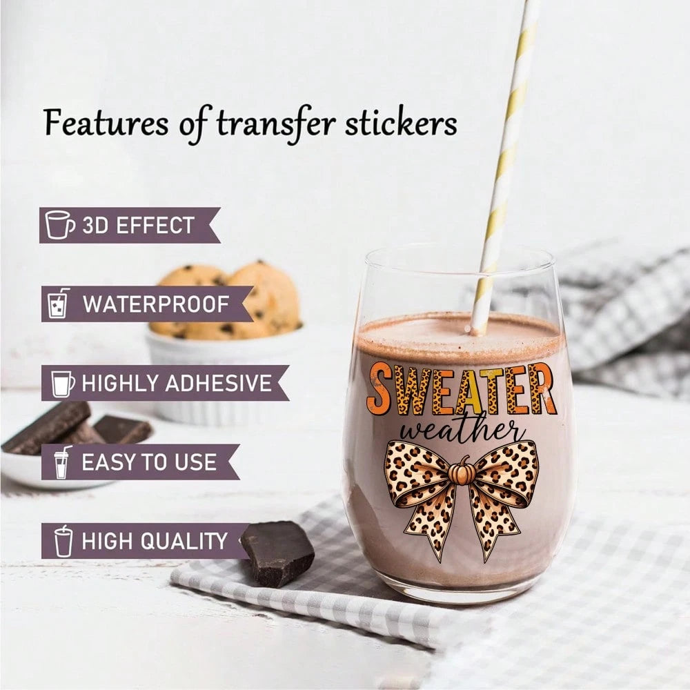 21 Pcs Fall Phrases UV DTF Stickers Cups Decoration Waterproof Decals For 16 Oz Tumbler Plastic Self-Adhesive Labels Glass DTF Transfer Stickers