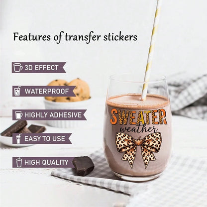 21 Pcs Fall Phrases UV DTF Stickers Cups Decoration Waterproof Decals For 16 Oz Tumbler Plastic Self-Adhesive Labels Glass DTF Transfer Stickers