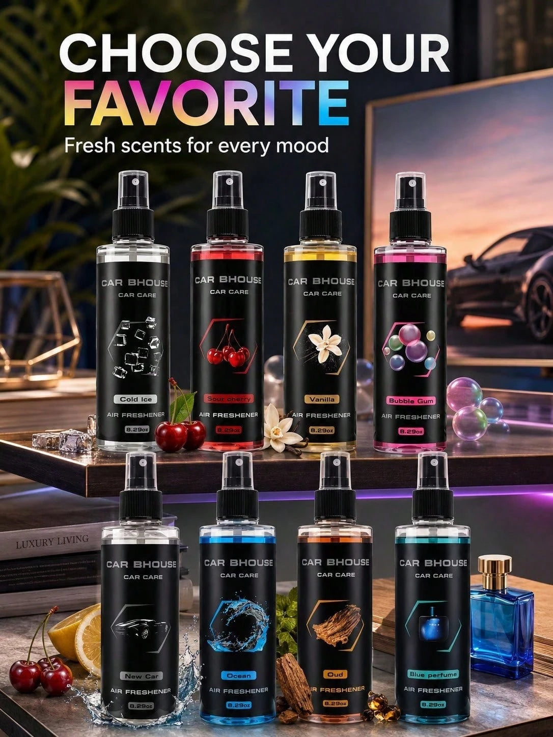245ml Large Capacity Floral & Fruity Scented Car Air Freshener Spray, Long-Lasting Fragrance, Odor Eliminator & Air Purifier For Car, Home, Bathroom, Bedroom, Hotel, Office, Multi-Purpose Aromatic Dif