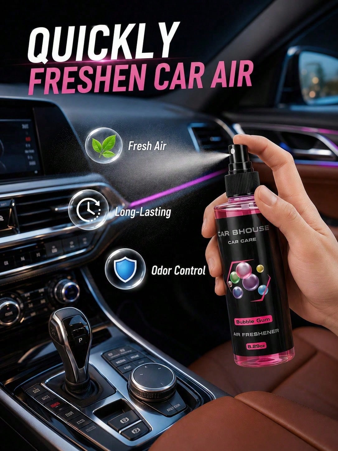 245ml Large Capacity Floral & Fruity Scented Car Air Freshener Spray, Long-Lasting Fragrance, Odor Eliminator & Air Purifier For Car, Home, Bathroom, Bedroom, Hotel, Office, Multi-Purpose Aromatic Dif