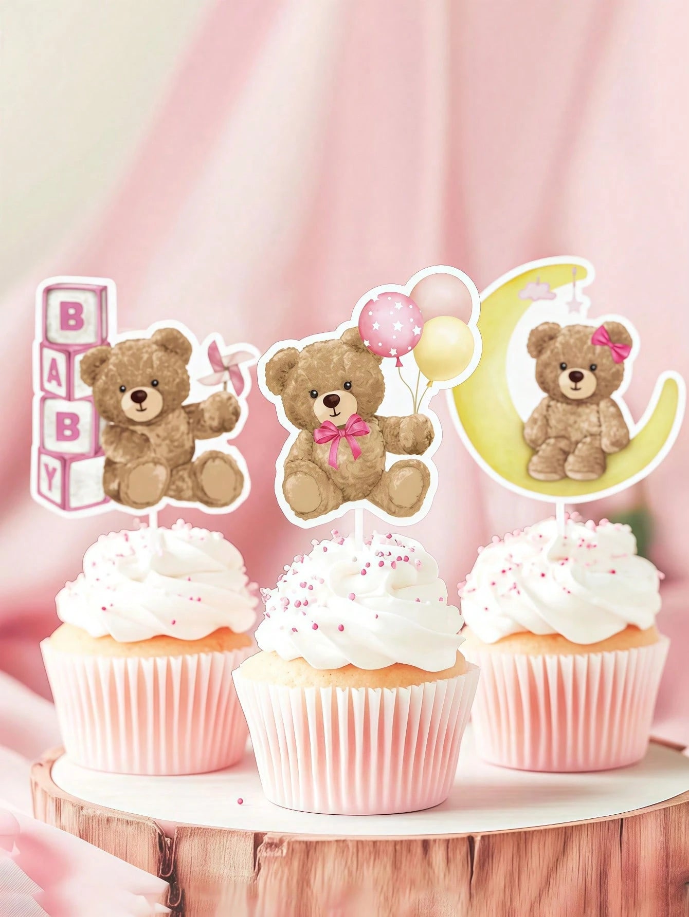 24PCS Baby Shower Bear Cupcake Toppers,Baby Party Supplies,Birthday Decorations,Selection Baby Bear Theme Baby Shower Decorative Supplies Jungle Animal Theme Baby Shower Birthday Party Cake Decorative