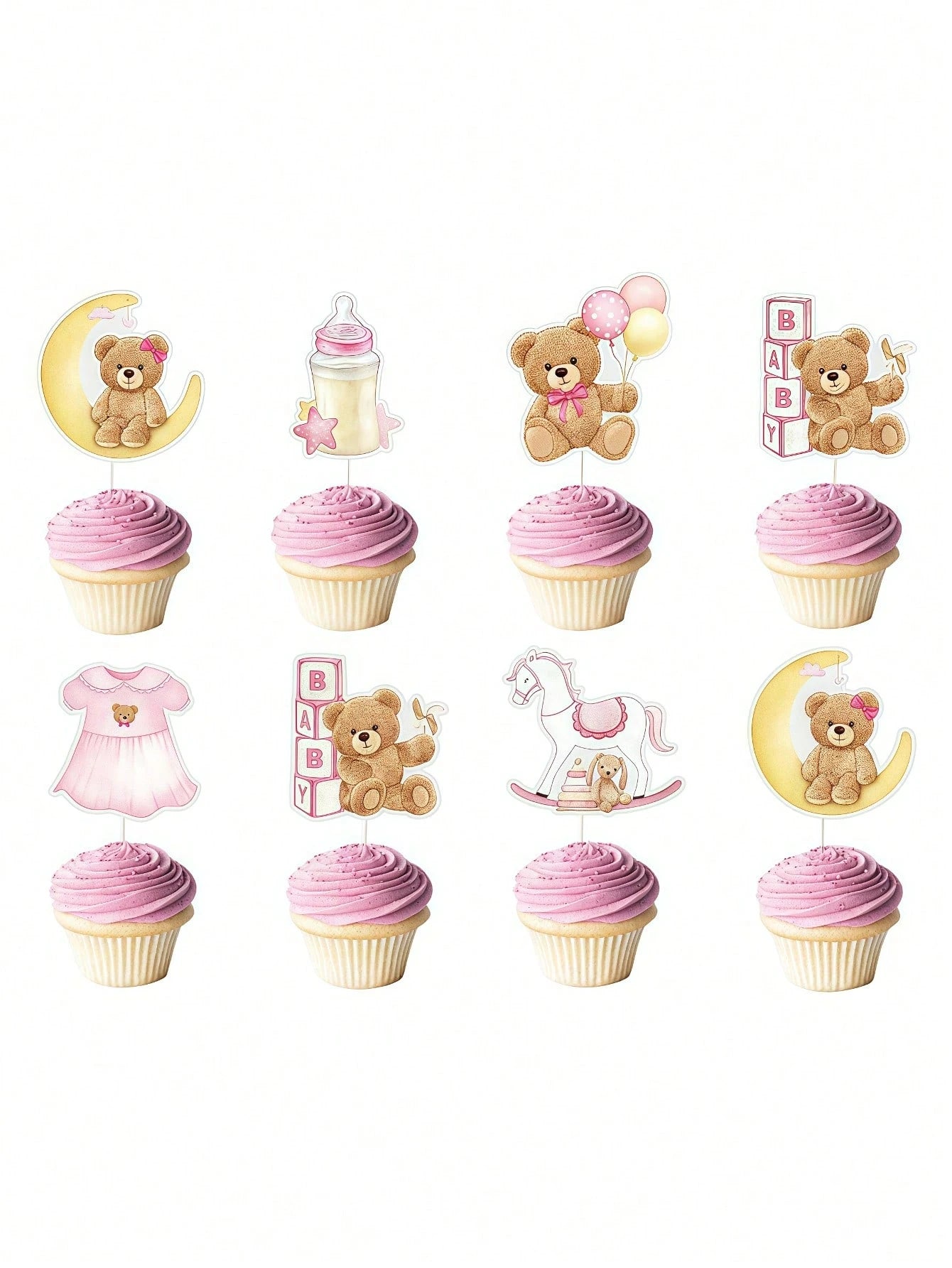 24PCS Baby Shower Bear Cupcake Toppers,Baby Party Supplies,Birthday Decorations,Selection Baby Bear Theme Baby Shower Decorative Supplies Jungle Animal Theme Baby Shower Birthday Party Cake Decorative