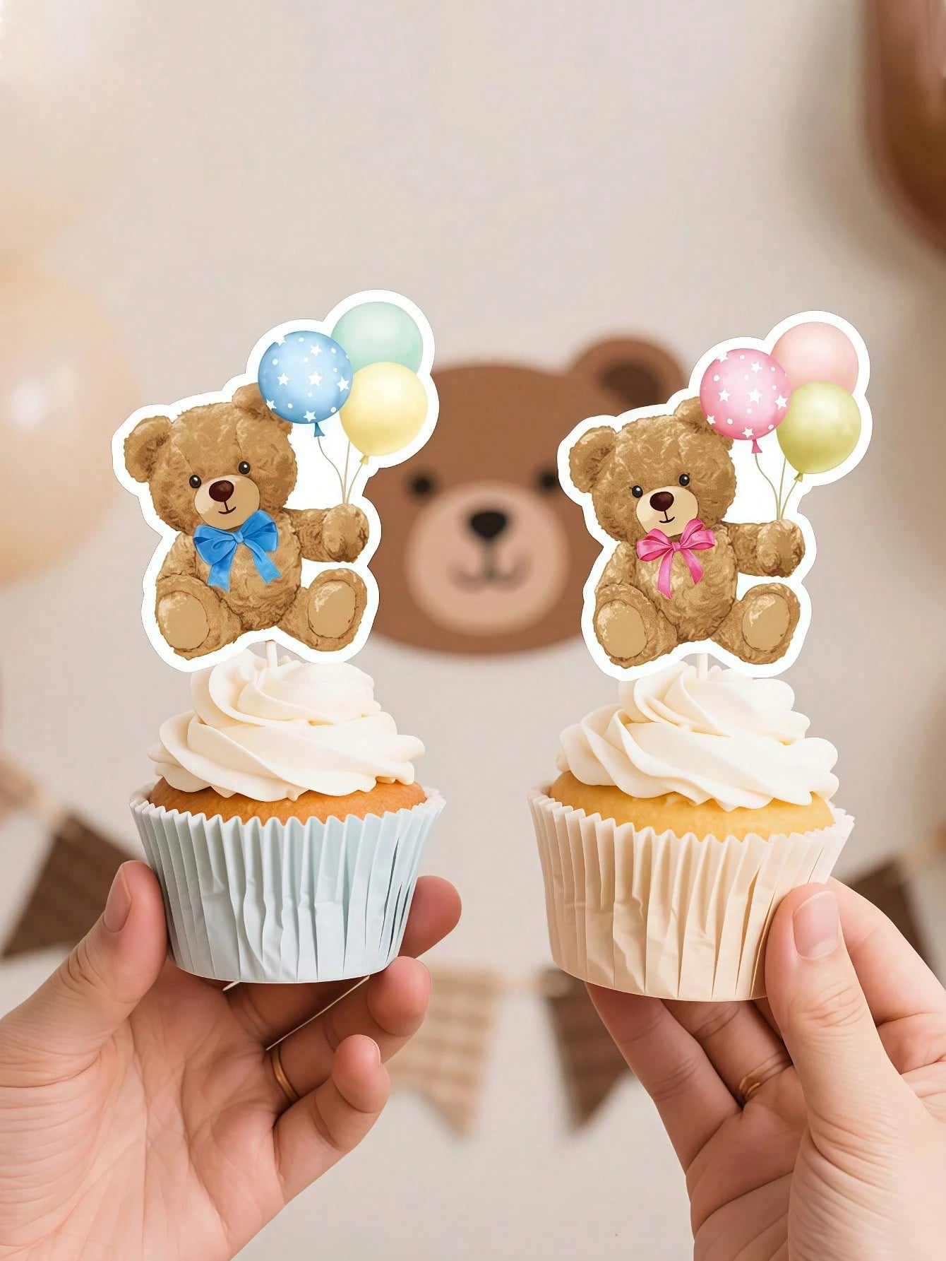 24PCS Baby Shower Bear Cupcake Toppers,Baby Party Supplies,Birthday Decorations,Selection Baby Bear Theme Baby Shower Decorative Supplies Jungle Animal Theme Baby Shower Birthday Party Cake Decorative