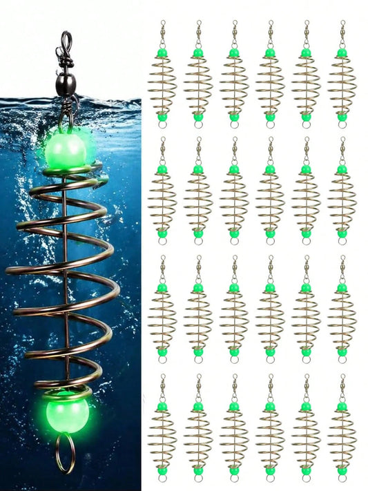 24Pcs Fishing Bait Traps Cage Feeder Basket Holder With Luminous Beads Carp Rig Olive Shape Feeder Pack Bait Rig For Catfish Chicken Liver And Night Fishing