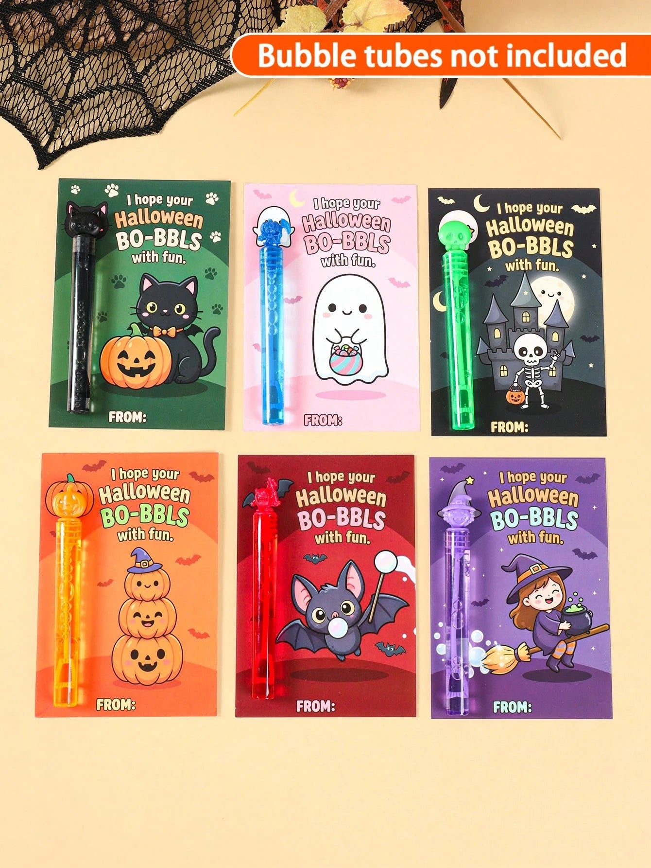 24pcs Halloween Party Gift Bubble Tube Decoration Cards (Bubble Tubes Not Included), Halloween Party Gift Bag Fillers, Halloween Gift Packaging, Trick Or Treat Candy Bags, Halloween Party Decoration G