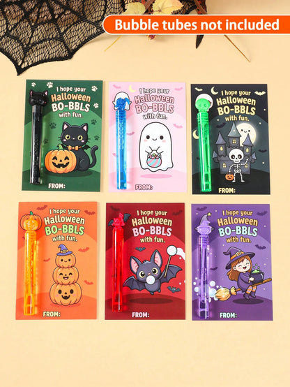24pcs Halloween Party Gift Bubble Tube Decoration Cards (Bubble Tubes Not Included), Halloween Party Gift Bag Fillers, Halloween Gift Packaging, Trick Or Treat Candy Bags, Halloween Party Decoration G