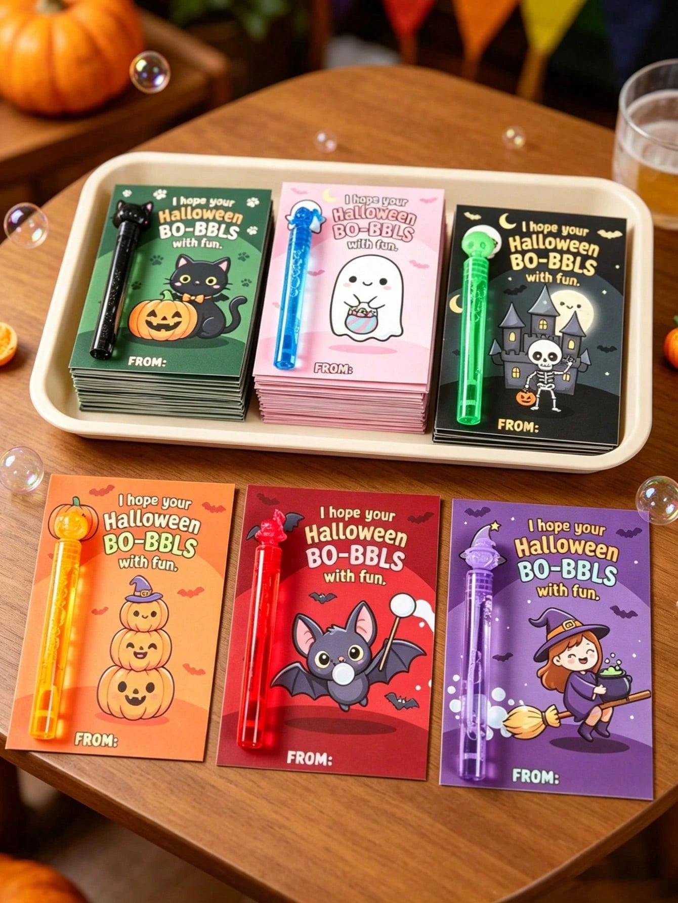 24pcs Halloween Party Gift Bubble Tube Decoration Cards (Bubble Tubes Not Included), Halloween Party Gift Bag Fillers, Halloween Gift Packaging, Trick Or Treat Candy Bags, Halloween Party Decoration G