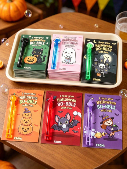 24pcs Halloween Party Gift Bubble Tube Decoration Cards (Bubble Tubes Not Included), Halloween Party Gift Bag Fillers, Halloween Gift Packaging, Trick Or Treat Candy Bags, Halloween Party Decoration G