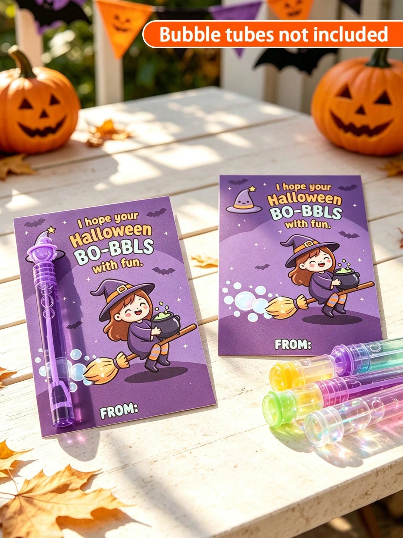 24pcs Halloween Party Gift Bubble Tube Decoration Cards (Bubble Tubes Not Included), Halloween Party Gift Bag Fillers, Halloween Gift Packaging, Trick Or Treat Candy Bags, Halloween Party Decoration G