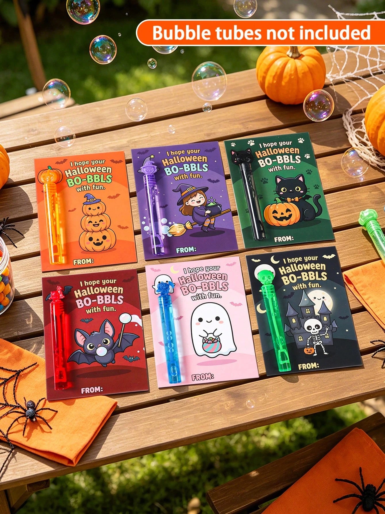 24pcs Halloween Party Gift Bubble Tube Decoration Cards (Bubble Tubes Not Included), Halloween Party Gift Bag Fillers, Halloween Gift Packaging, Trick Or Treat Candy Bags, Halloween Party Decoration G