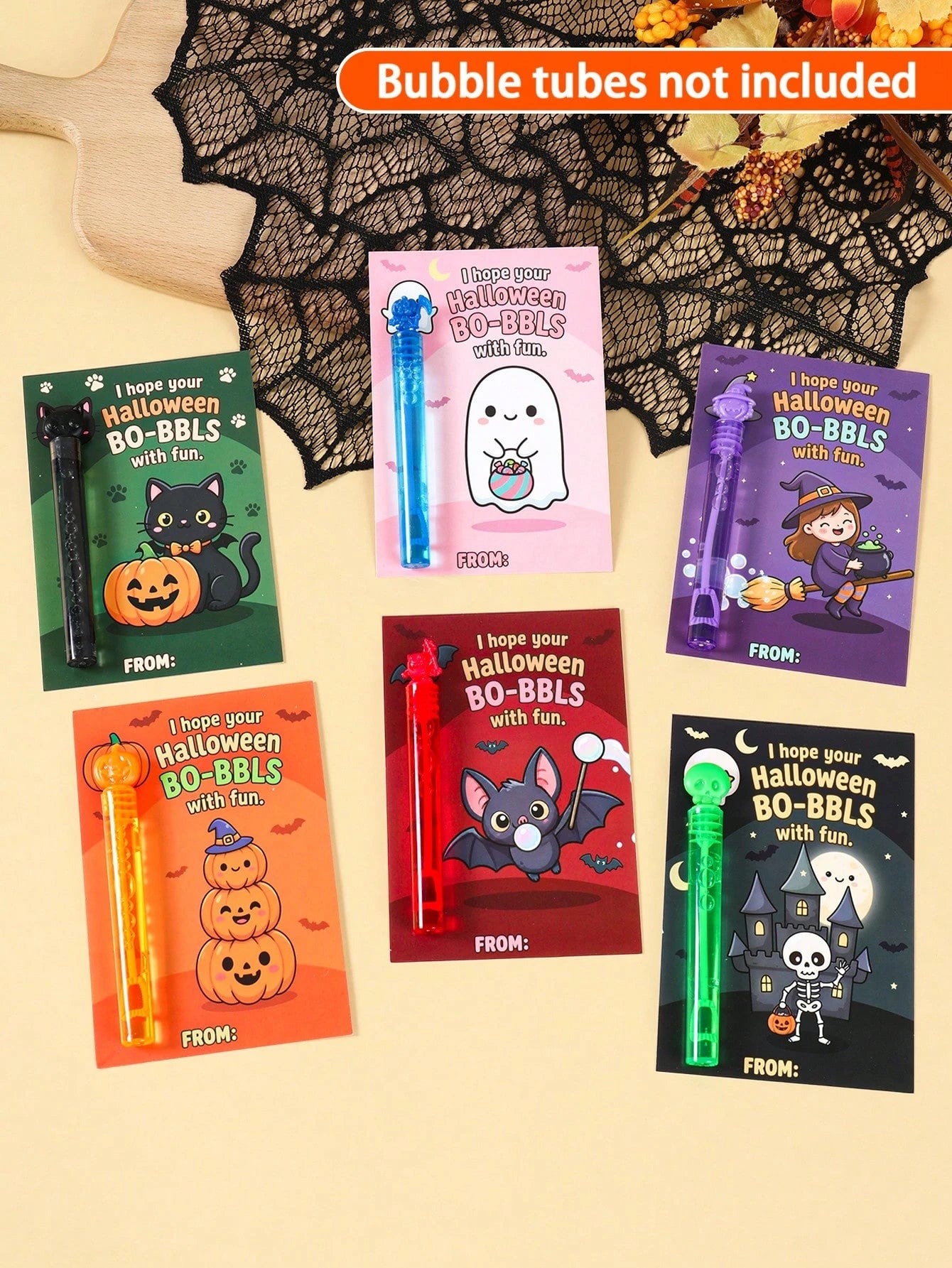 24pcs Halloween Party Gift Bubble Tube Decoration Cards (Bubble Tubes Not Included), Halloween Party Gift Bag Fillers, Halloween Gift Packaging, Trick Or Treat Candy Bags, Halloween Party Decoration G