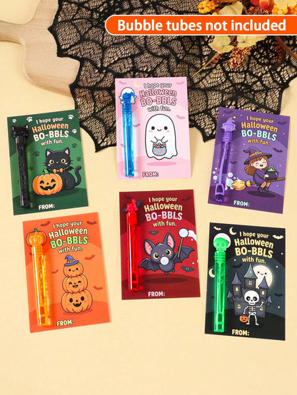 24pcs Halloween Party Gift Bubble Tube Decoration Cards (Bubble Tubes Not Included), Halloween Party Gift Bag Fillers, Halloween Gift Packaging, Trick Or Treat Candy Bags, Halloween Party Decoration G