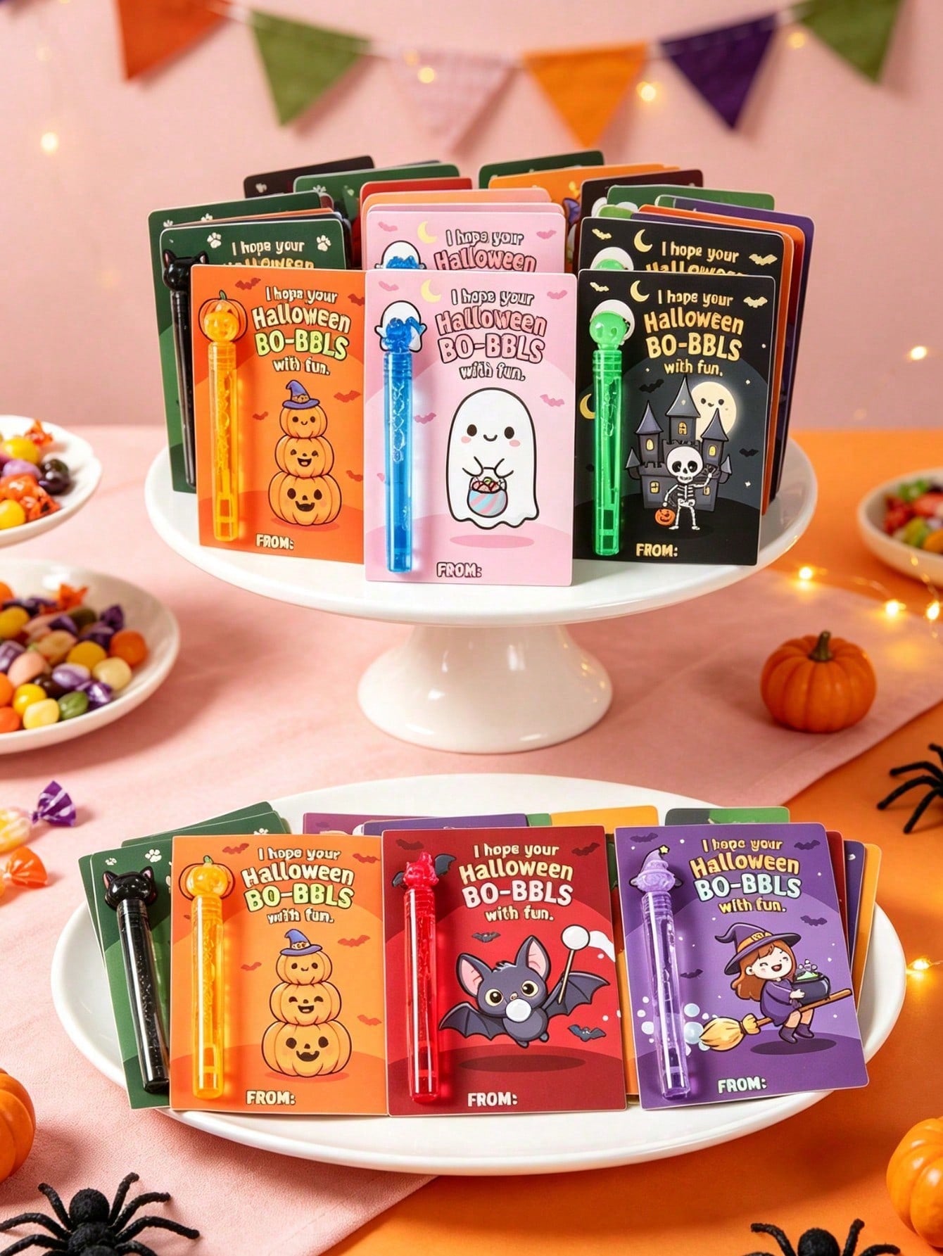 24pcs Halloween Party Gift Bubble Tube Decoration Cards (Bubble Tubes Not Included), Halloween Party Gift Bag Fillers, Halloween Gift Packaging, Trick Or Treat Candy Bags, Halloween Party Decoration G
