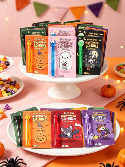 24pcs Halloween Party Gift Bubble Tube Decoration Cards (Bubble Tubes Not Included), Halloween Party Gift Bag Fillers, Halloween Gift Packaging, Trick Or Treat Candy Bags, Halloween Party Decoration G