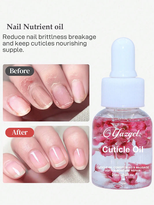 25ml Pink Floral Nail Nourishing Liquid, 1 Box, Sunflower Seed Oil Softening Tool, Cuticle Layer Activating Oil, Prevent Nail Aging, Nail Oil Nourishing, Portable