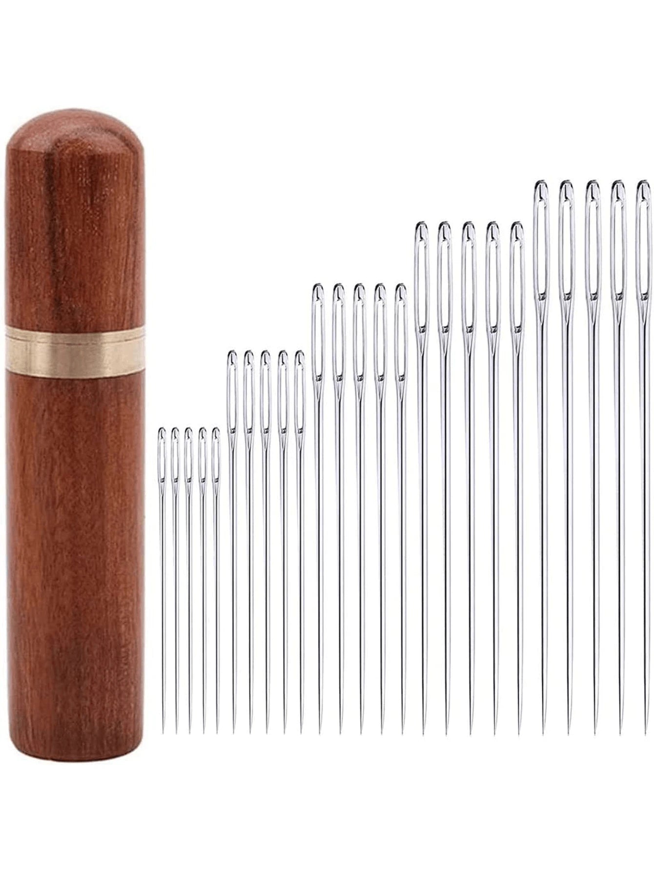 25pcs Big Eye Hand Sewing Needles Set- Cross Stitch, Leather & Embroidery Needles, Wooden Storage Box Included