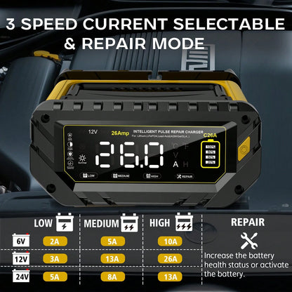 26-Amp Battery Charger,6V/12V/24V Car Battery Charger & Maintainer,Trickle Charger For Lithium LiFePo4 Lead Acid (AGM/Gel/SLA...),Smart Deep Cydle Charger For Motorcycle Lawn Mower And Marine...