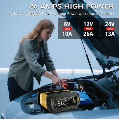 26-Amp Battery Charger,6V/12V/24V Car Battery Charger & Maintainer,Trickle Charger For Lithium LiFePo4 Lead Acid (AGM/Gel/SLA...),Smart Deep Cydle Charger For Motorcycle Lawn Mower And Marine...
