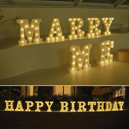 26 Letter LED Lights Luminous Number 0-9Lamp Wedding Birthday Christmas Decoration Decoration Night Light Party Bedroom 16CM Height (Without Battery)