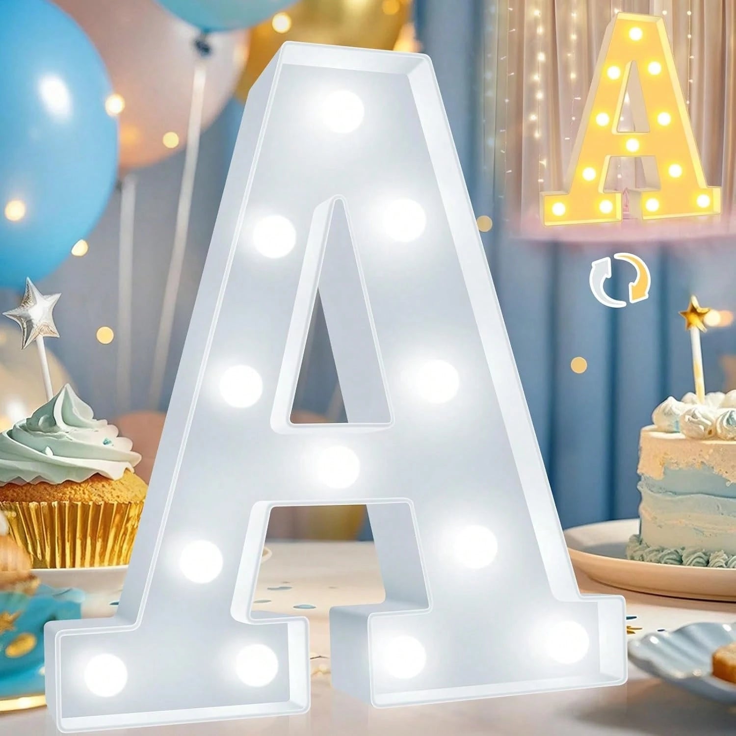 26 Letter LED Lights Luminous Number 0-9Lamp Wedding Birthday Christmas Decoration Decoration Night Light Party Bedroom 16CM Height (Without Battery)
