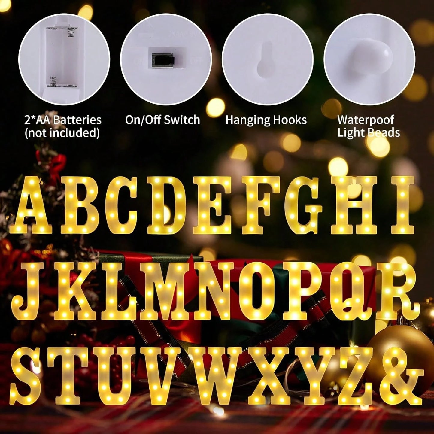26 Letter LED Lights Luminous Number 0-9Lamp Wedding Birthday Christmas Decoration Decoration Night Light Party Bedroom 16CM Height (Without Battery)