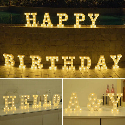 26 Letter LED Lights Luminous Number 0-9Lamp Wedding Birthday Christmas Decoration Decoration Night Light Party Bedroom 16CM Height (Without Battery)